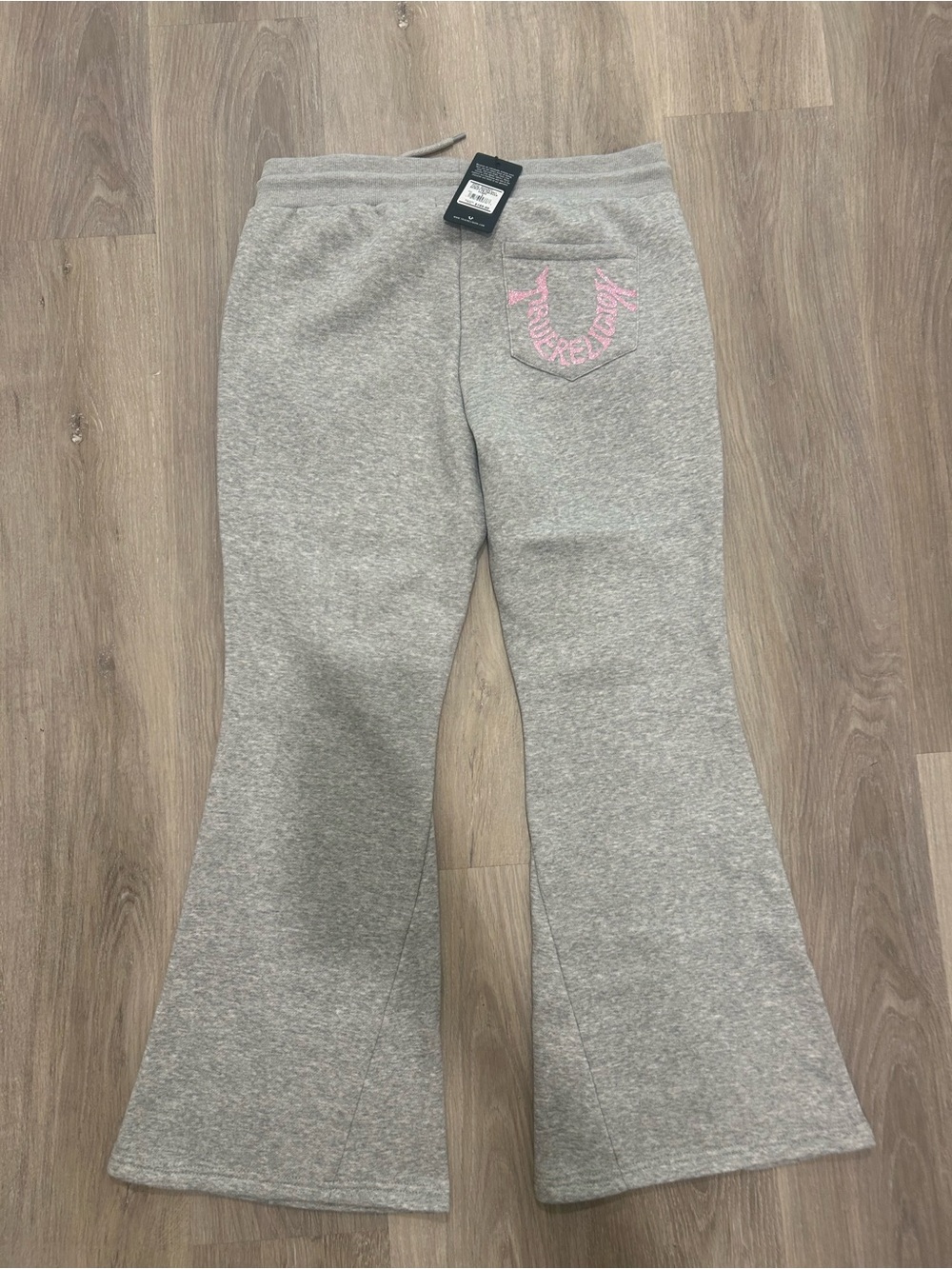 True Religion Gray Flared Sweatpants with Pink Script - Picture 4 of 6